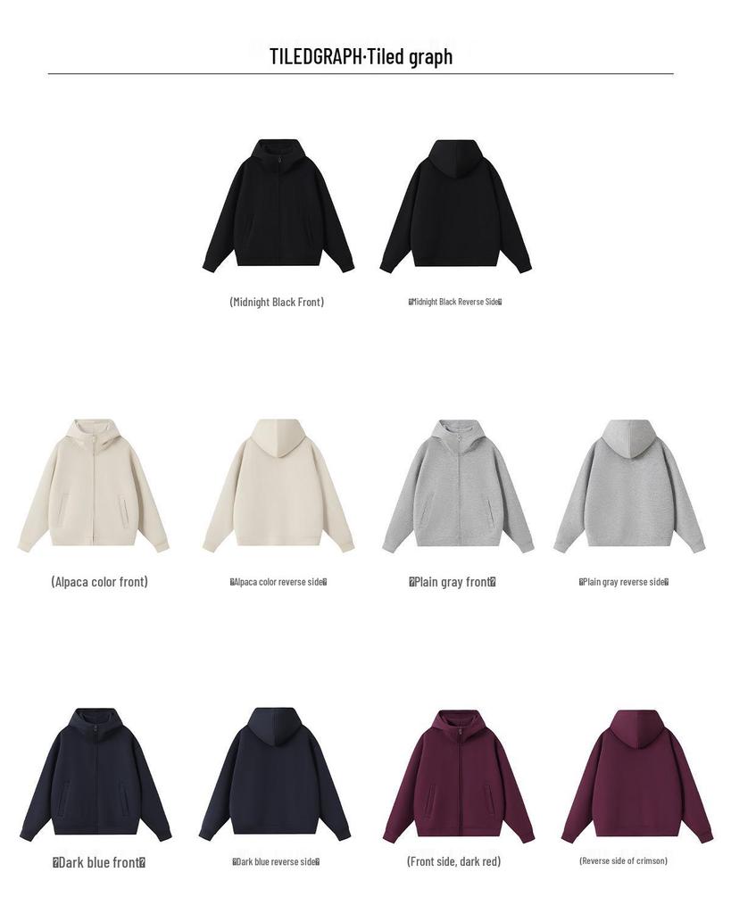 400g High Collar Zipper Cardigan Hoodie with Liquid Cotton Trendy Design - Model 9889.