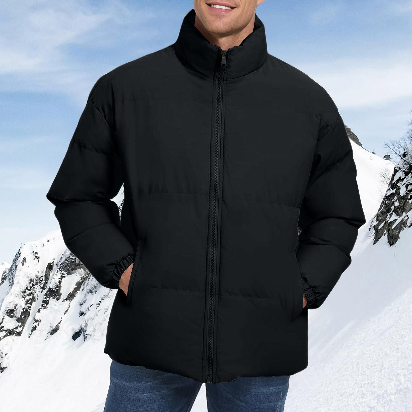 

Men s Solid Color Stand Collar Warm Coat Windproof And Waterproof Jacket XL чёрный