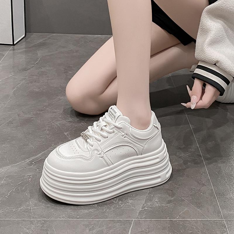 Fashion High Platform Shoes Women Spring Autumn Chunky Sneakers Designer Thick Sole Leather Sports Shoes Breathable Sneakers Woman