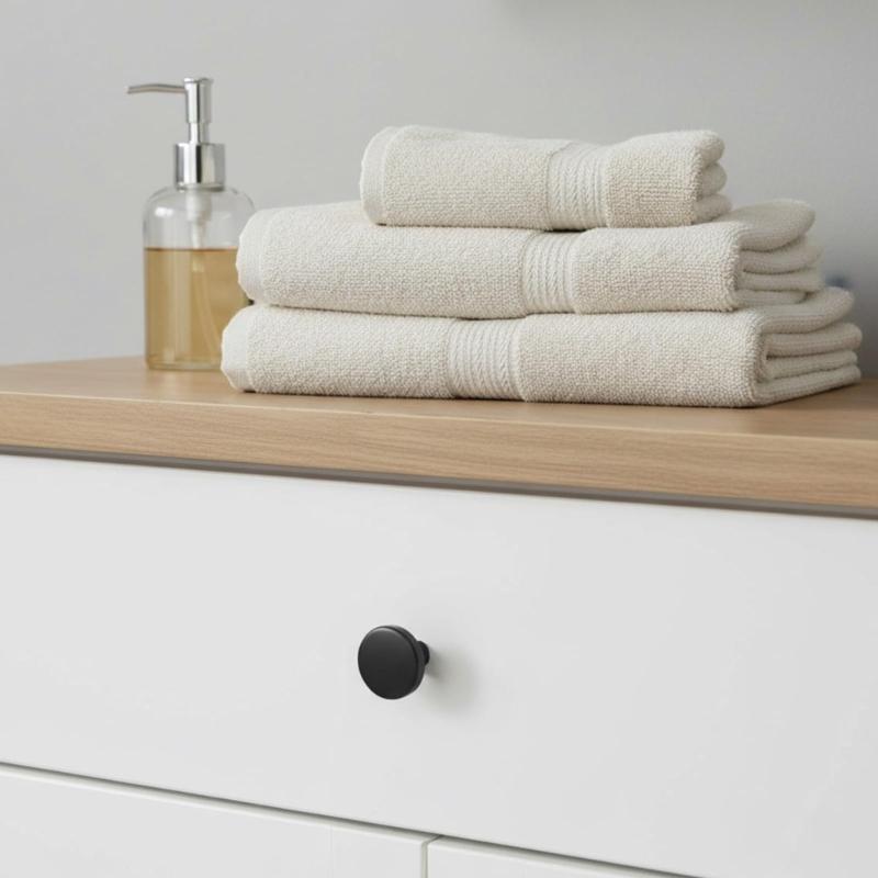 Black Round Drawer Knobs, Four Furniture Pull Handles with Screws and Screwdriver for Cupboard Updates, Wardrobes and Drawer Fronts