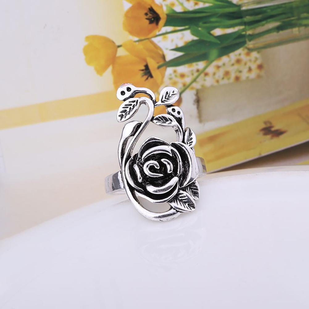 Gothic Women's Rose Flower Vine Alloy Enamel Finger Ring Cosplay Jewelry Gift
