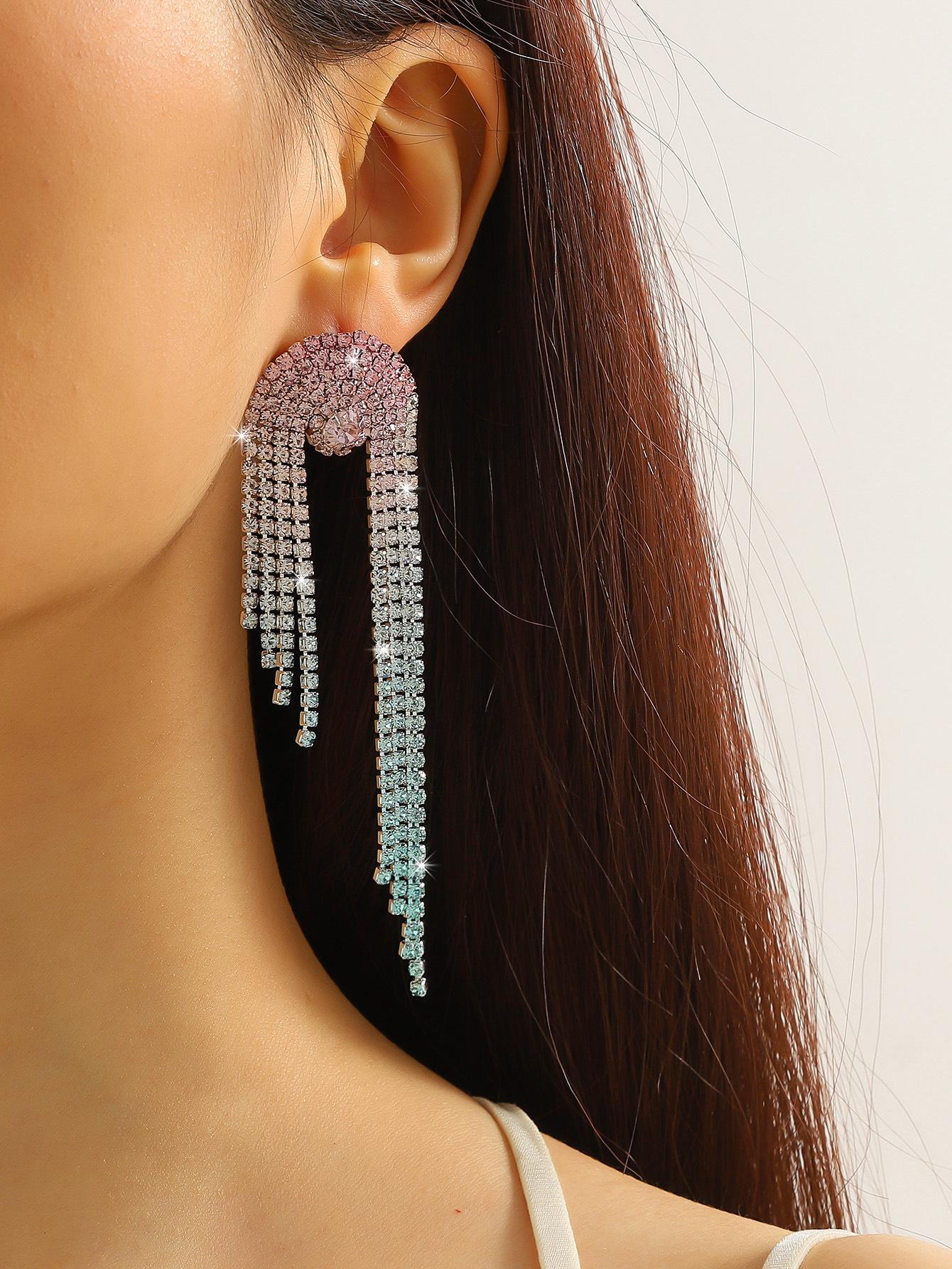 

Classic Rose Red Shiny Crystal Long Fringed Earrings