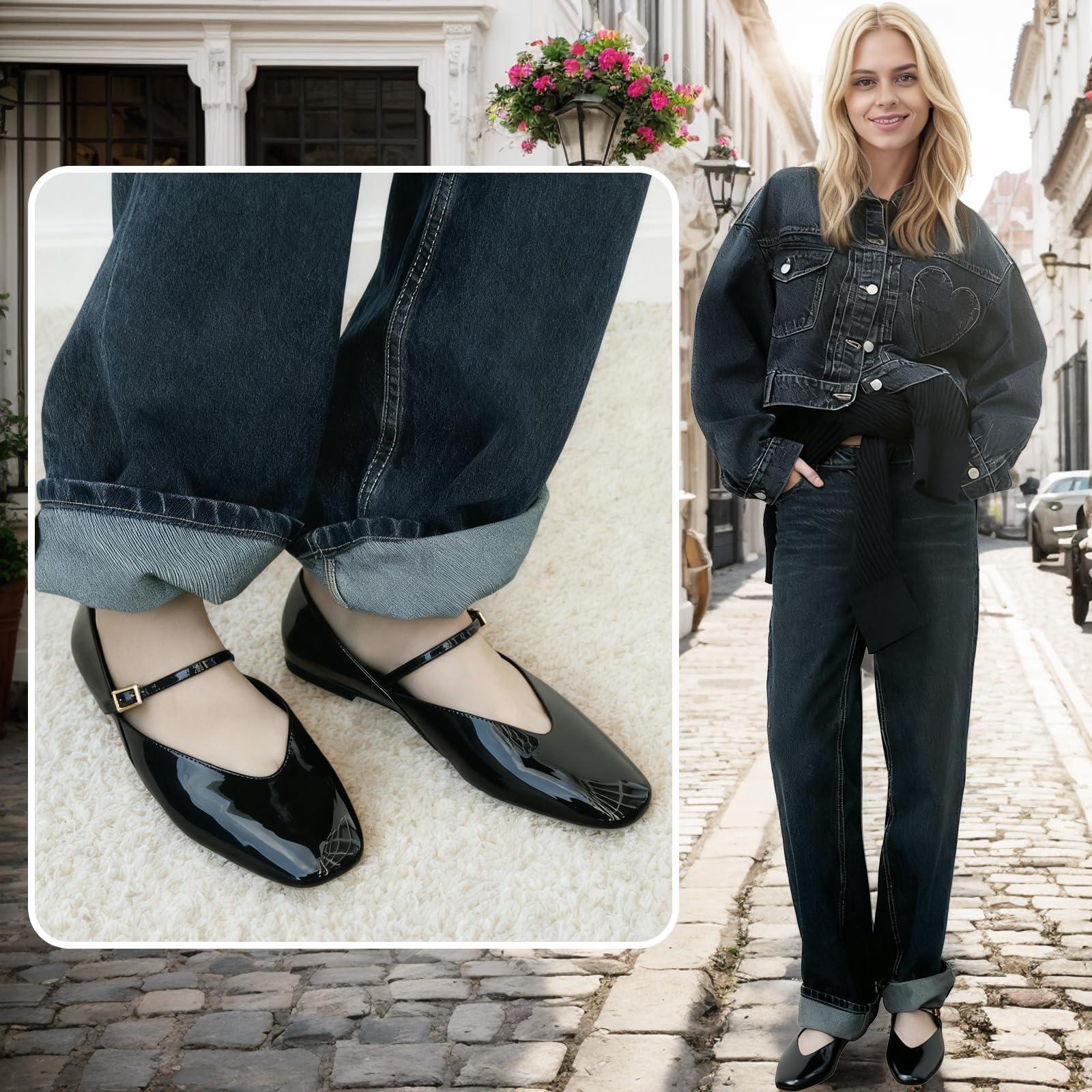 

Женские туфли Мэри с квадратным носком, балетки, регулируемая пряжка, ПУ, плоская подошва, повседневные балетки 37 чёрный