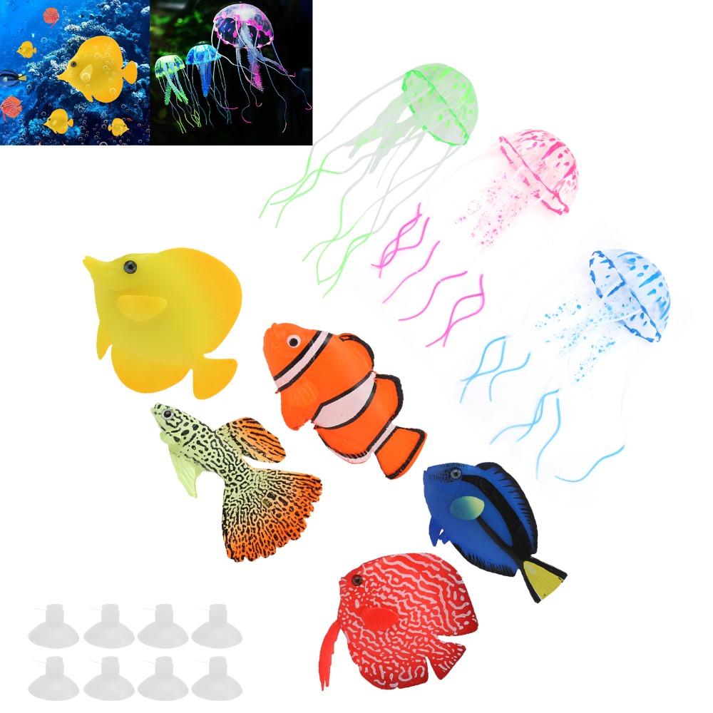 8Pcs Set Silicone Artificial Glowing Fish Colorful Aquarium Decor Fake Glowing Fish Aquarium