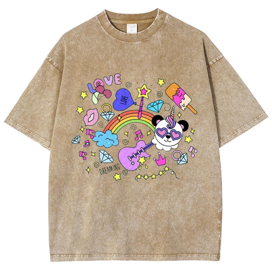 Cartoon Cute Elements Women's T-Shirt Oversized Loose Retro Wash Short Sleeve Unisex Casual Basic Simple Top