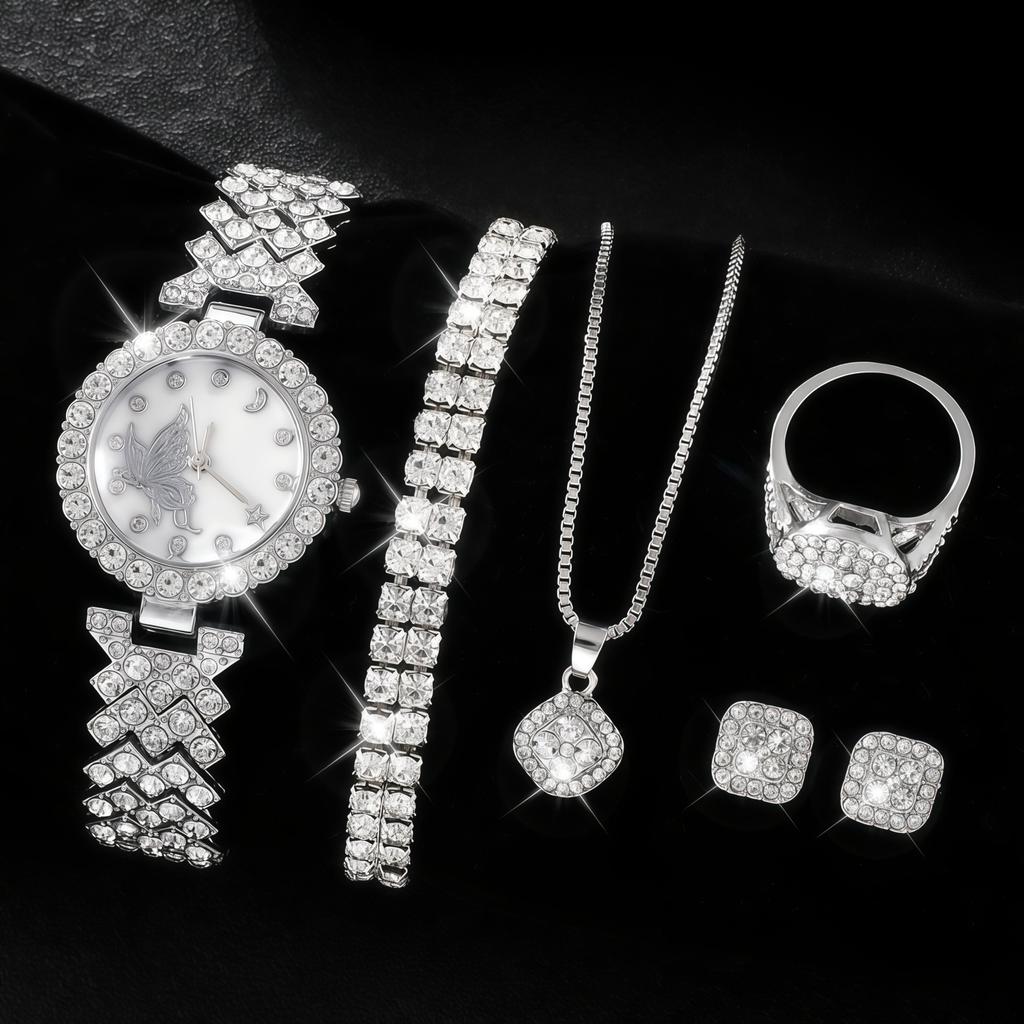 Ladies Cornucopia Diamond Watch Set, Popular 5pcs Bracelet Accessories Fashion Quartz European Beautiful Women Watch Set