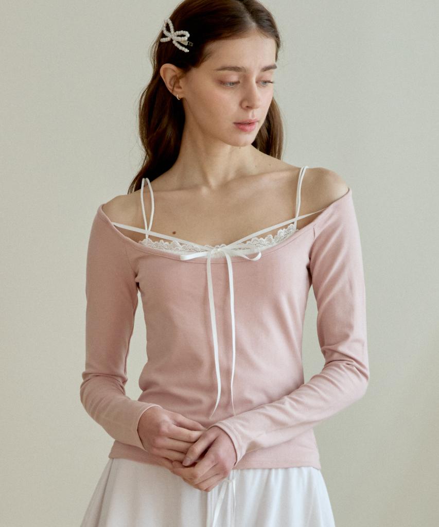 PINK PINEAPPLE Ballet Ribbon Layered T-Shirt_Pink