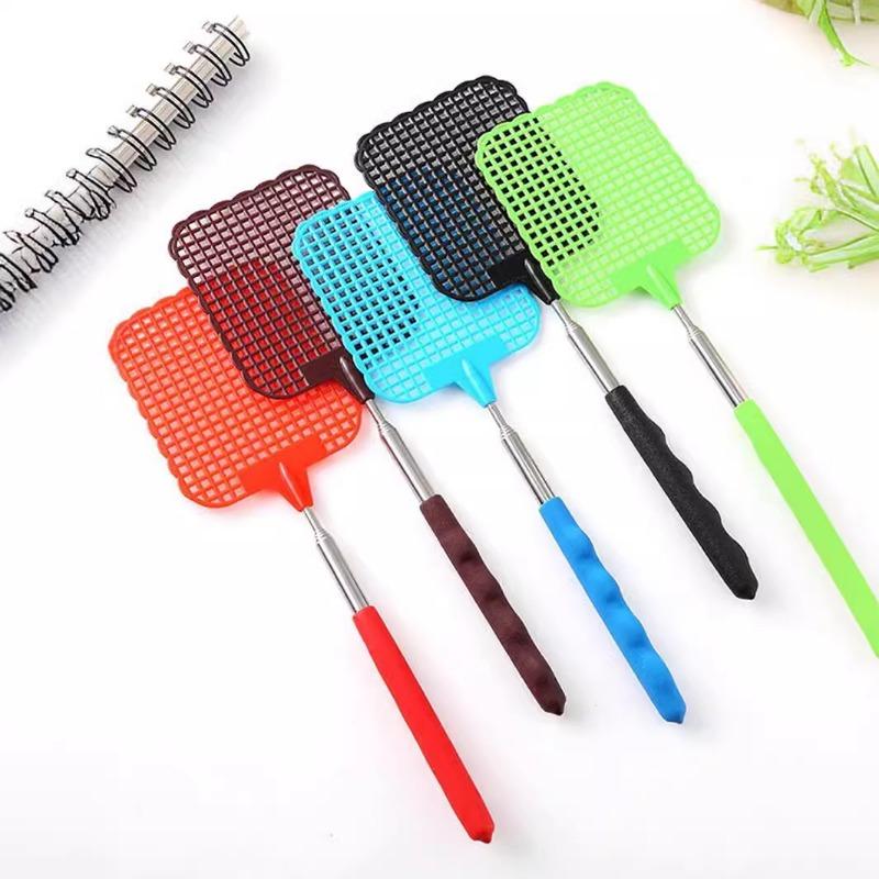1/2pcsMini Retractable Plastic Fly Swatter; Stainless Steel Non-slip Handle; Summer Mosquito Swatter; Fly Killer For Home Garden
