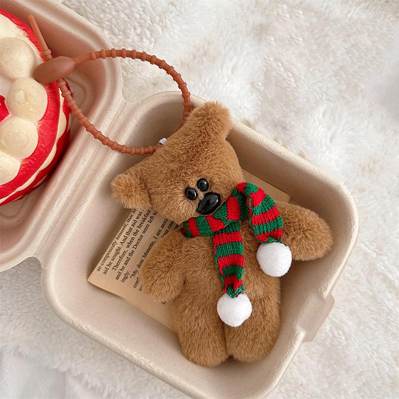 1PC Kawaii Scarf Teddy Bear Squeezing Plush Toy Keychain Backpack Pendant Cute Car Keyring Kids Women Bag DIY Accessories