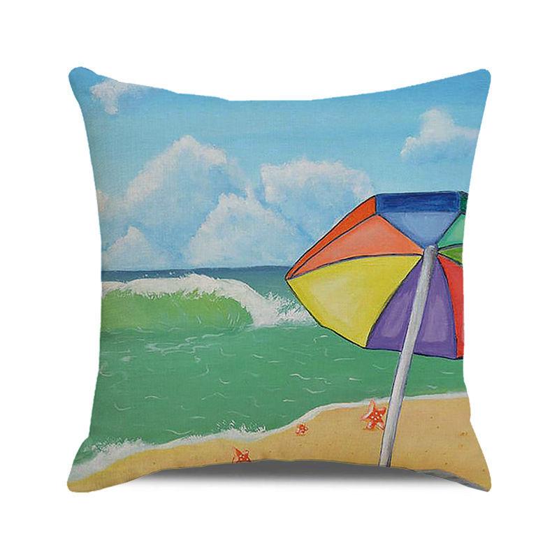 Watercolor Summer Beach Digital Printing Short Plush Pillow Covers for Car Sofa Office Cushion Cover Home Goods 60x60cm