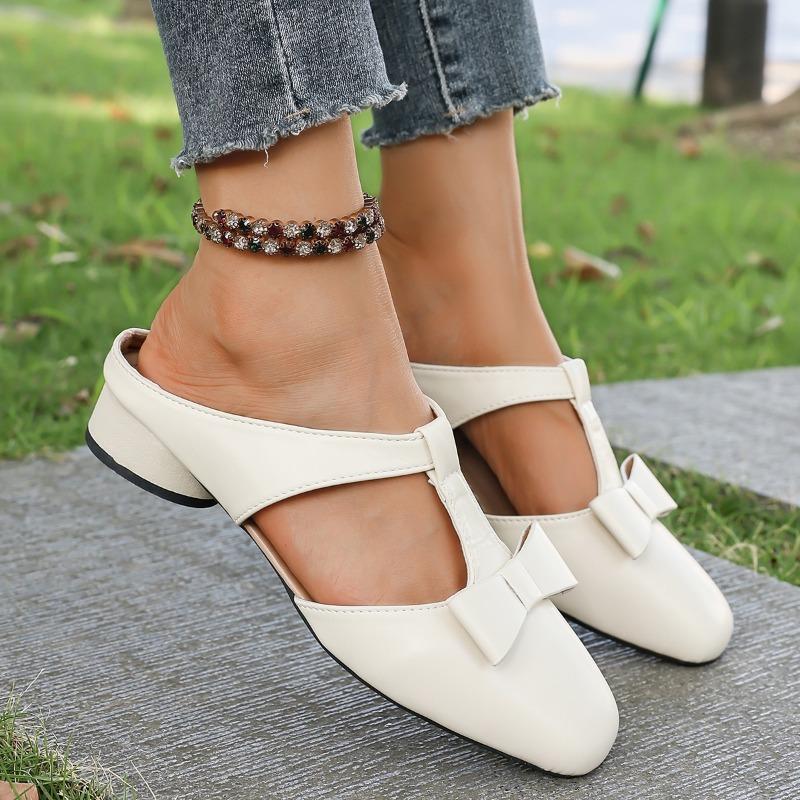 

Fashion Bow Women Heeled Slippers Casual Fad New Summer Shoes 2025 Slingback Sandals Elegant Classical Flip Flops Cozy Sandalias Mujer 41 белый