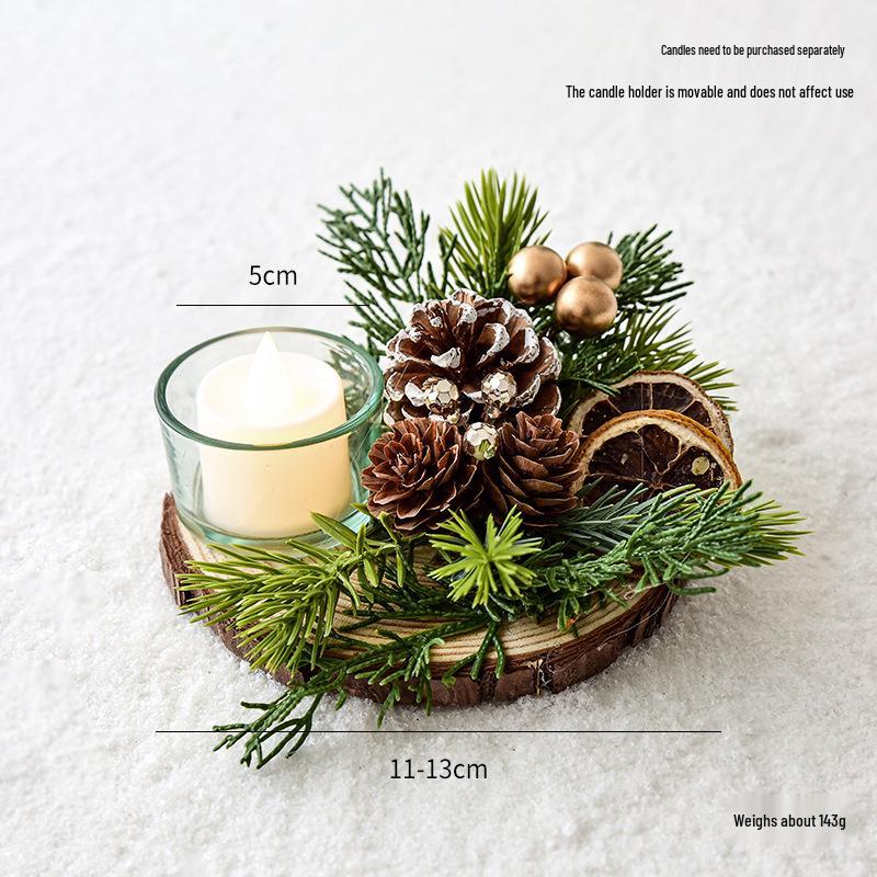 NUCHI Nordic Pine Cone & Red Berry Christmas Candle Holder