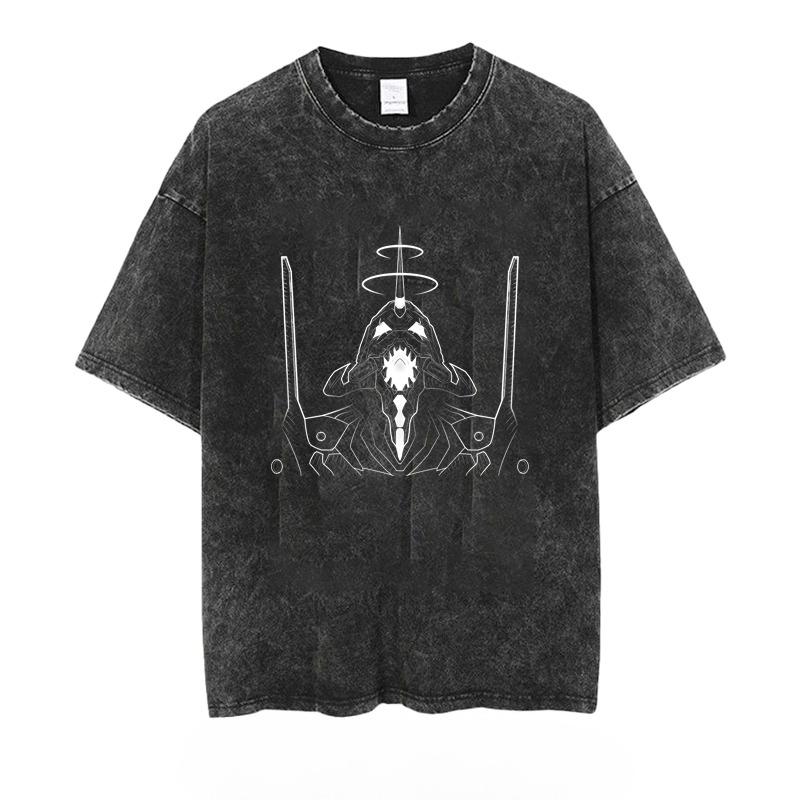 Anime Eva Men's T-shirt Washed Vintage Loose Summer Women's Printed Short-sleeved Tees Oversized Gym Y2k Clothes Harajuku Tops
