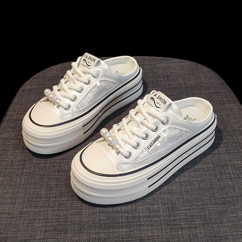 Premium Bag Head Slippers Women's Summer Outer Wear Fashionable New Little White Sandals Without Heel and Half Drag Tide