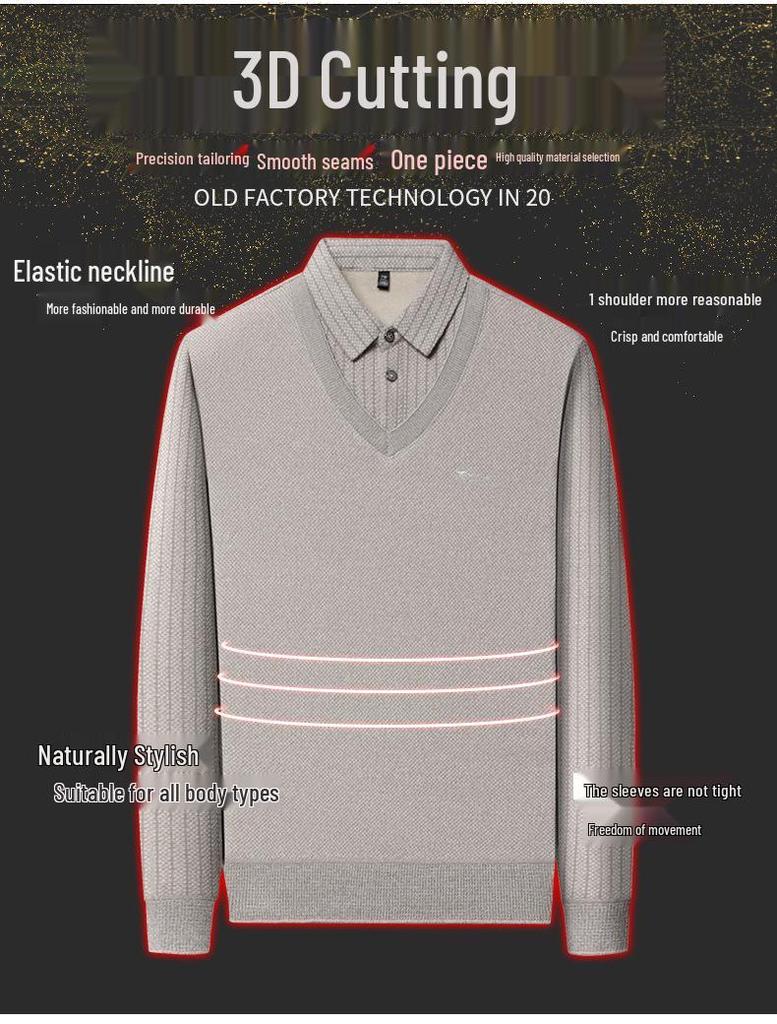 Men's Winter Holiday Two-Piece Plus Velvet Warm Sweater with Shirt Collar