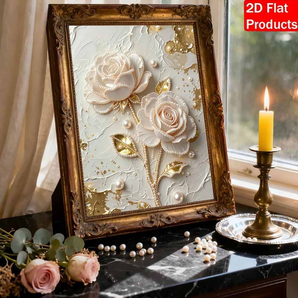 30x40cm White Rose Pearl Painting Kit Frameless DIY Pearl Diamond Art for Adults & Beginners Handmade Gem Art Home Wall Decor & Gift Idea
