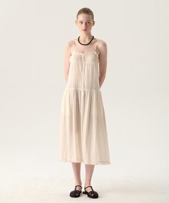 Tudument Satin Strap Midi Dress Cream
