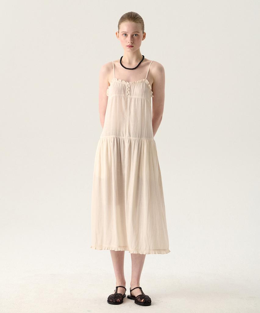 Tudument Satin Strap Midi Dress Cream