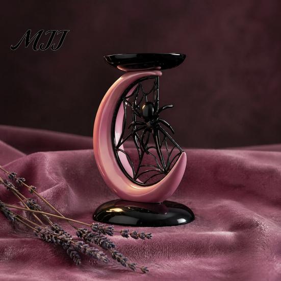 Gothic Home Ornaments Halloween Pink Moon Spider Candle Holder, Sweet Dark Aesthetic Tray for Creative Resin Craft Gift Pillar Candles, Tabletop Decor
