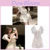 Summer Korean Style Chiffon Ruffle Dress With Vneck Short Sleeve For Women