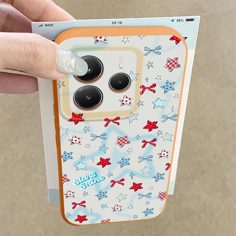 Blue Stars Bowknots Pattern Case For Xiaomi Redmi Note 14 13 Pro 5G 4G 12 11 Funda Xiaomi 14T 13T 11T Pro Leather Texture Silicone Cover