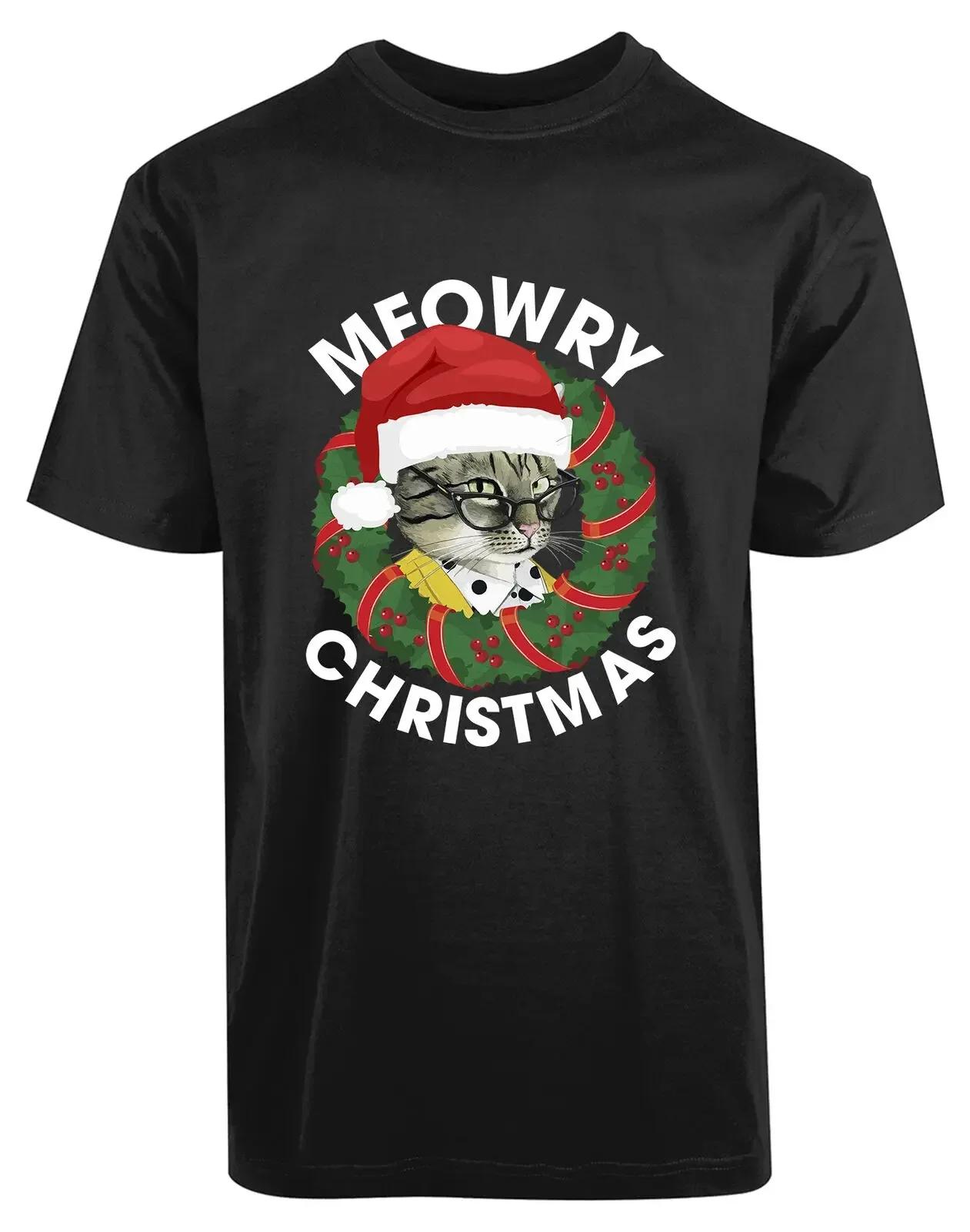 

Meowry Christmas Funny Humor Elegant Cat Lovers Xmas Gift TShirt 100 Cotton ONeck Short Sleeve Casual Mens Tshirt Size S3XL S