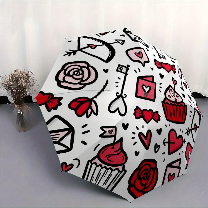 1pc Love Symbols Decorations Automatic Folding Umbrella - 8-Rib Iron Frame, Windproof, Portable Sunshade with Plastic Handle for Travel & Ou