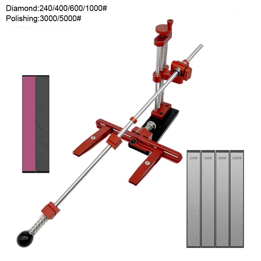 Red Aluminium Alloy Fixed Knife Sharpener Professional Woodwork Grinding System Rotation Adjustment Angle Sharpening Stone