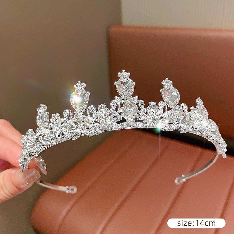 

DIEZI Women Girls Silver Color Crown Headwear Korean Crystal Tiara Fashion Birthday Dress Rhinestone Crown Hair Accessories