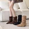 [Fanfna] Frosted Kitten Heap Boots, Pointed Head Sleeve, Thick Heel, Medium Heel, Short Boots, Flanged Two, Wear Cowboy Boots