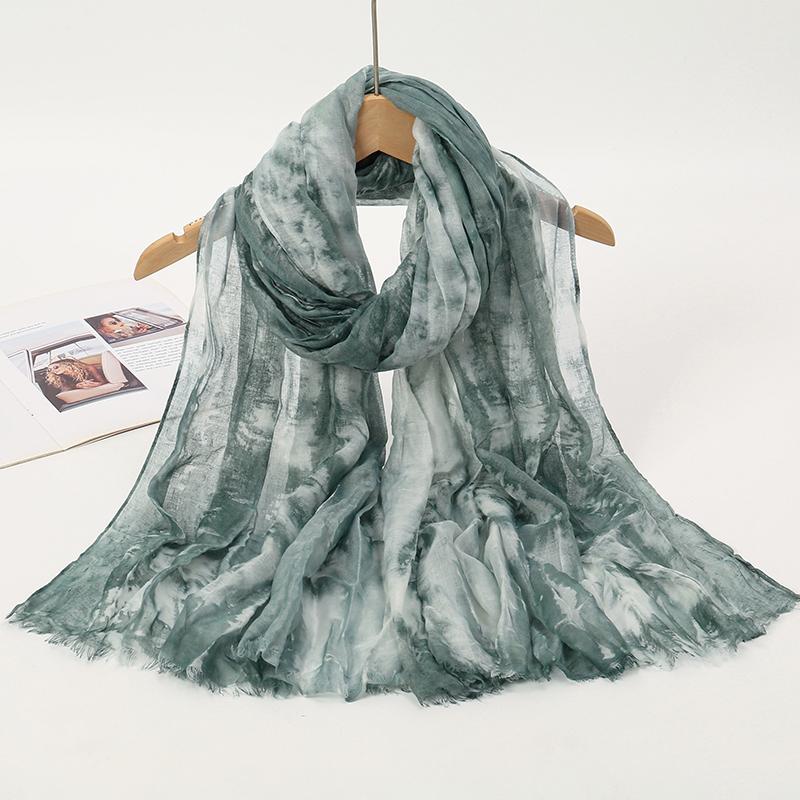 Watercolour Floral Printed Shawl for Women Breathable Light Weight Soft Scarf Cotton Rayon Viscose Woven Muslim Hijab