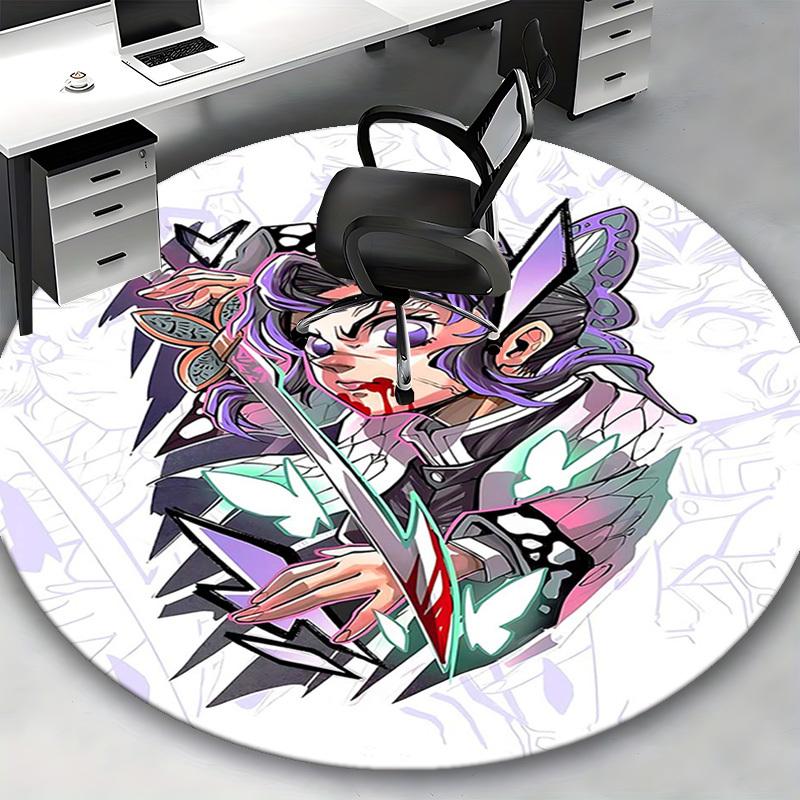 1pc Anime Butterfly Warrior Round Carpet - Office Chair Mat, Anti-Slip Rug for Home Decor