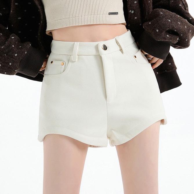 Woolen High-Waisted A-Line Petite Bootcut Shorts - Women's 2025 Autumn/Winter Slimming Casual Outerwear