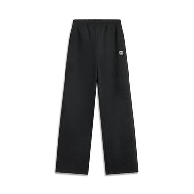 Li Ning Sports Trend Series Solid Color Mid Waist Loose Breathable Versatile Straight Leg Sports Pants Women Pants Black AKLV064-2