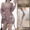 Sexy female summer with chest pad, lace suspender, nightdress, perspective split-ended outer robe set