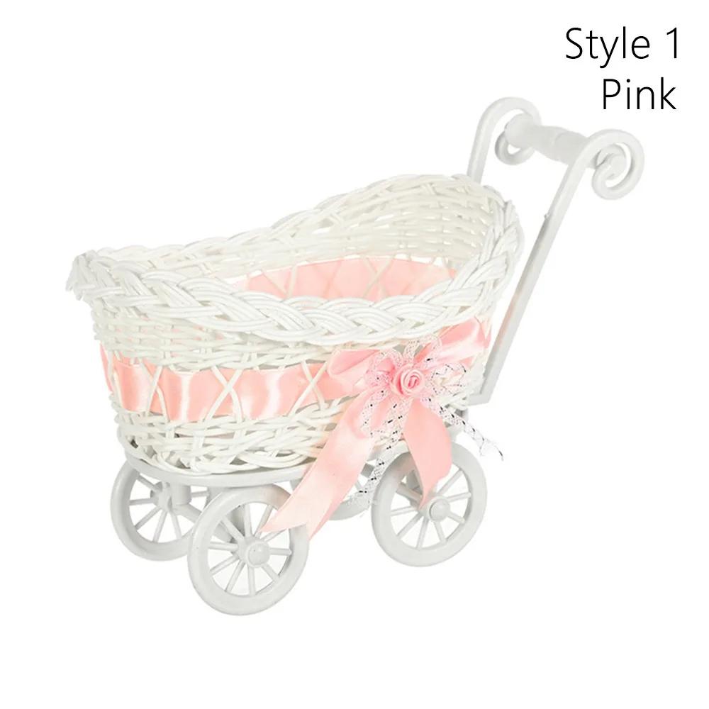 High Quality Hand-Woven Creative Small Cart 2 Styles Gift Flower Fruit Storage Basket Flower Basket For Plant Home Wedding