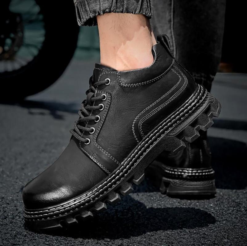Nové Pánské Boty z Pravé Kůže Svršek z Hovězí Kůže Odolná Podrážka Šněrovací Podzimní Zimní Boty Denní Volnočasová Venkovní Obuv Pro Muže