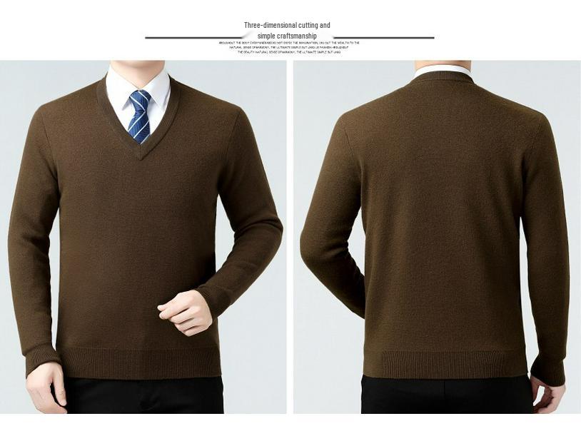 Men's Luxury Cashmere V-Neck Sweater - Warm, Stylish Autumn/Winter Layer for Middle-Aged Dads