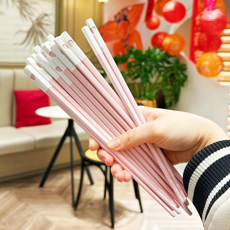 New Style 10-Pair Pack Pink Girly Heart-Themed Alloy Chopsticks, Food-Grade Reusable Plastic Chop Sticks Tableware for Home and Party Use