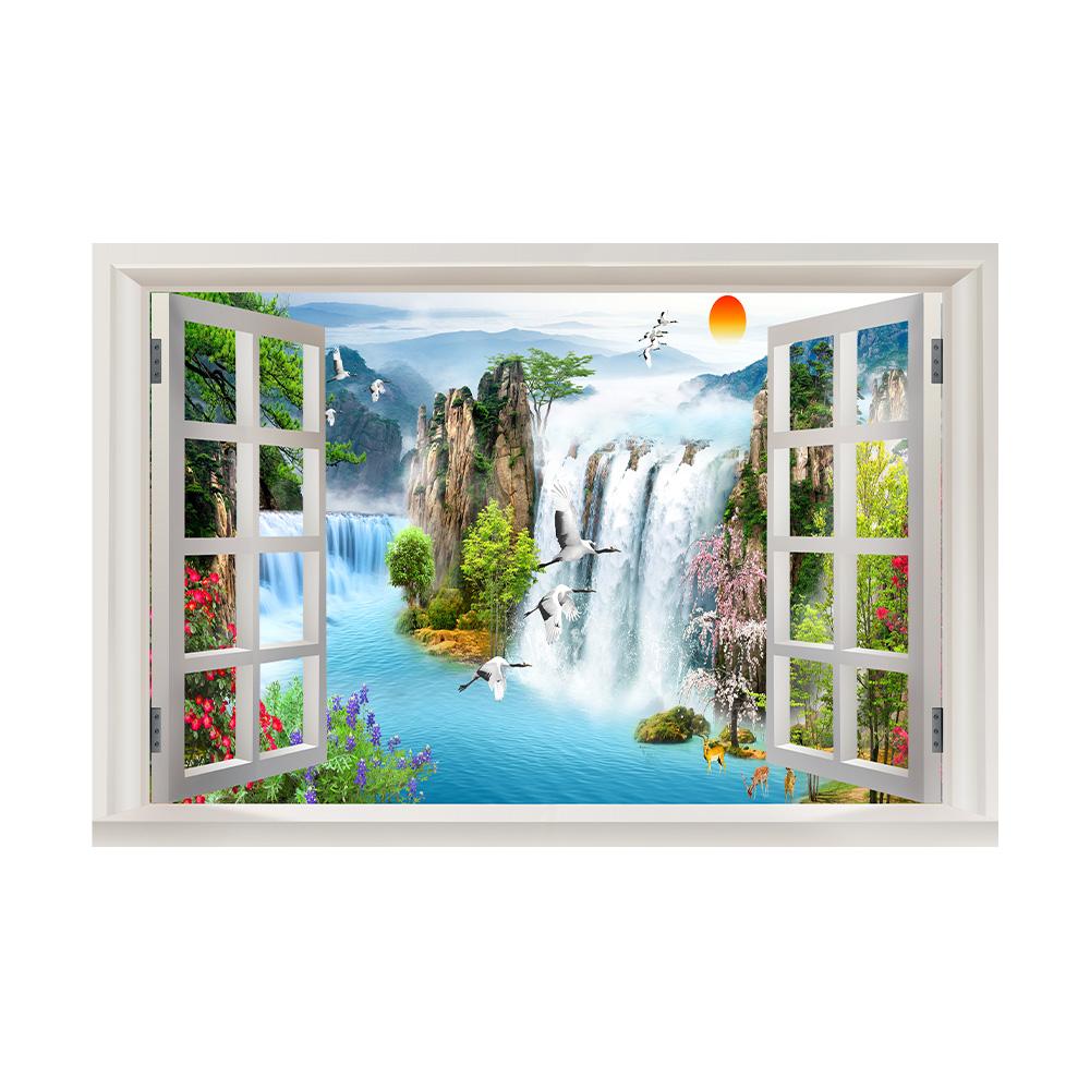 3D Window View Wall Art Beach Summer Beach Coconut Tree Wall Murals Print Art Canvas Poster For Living Room Pictur