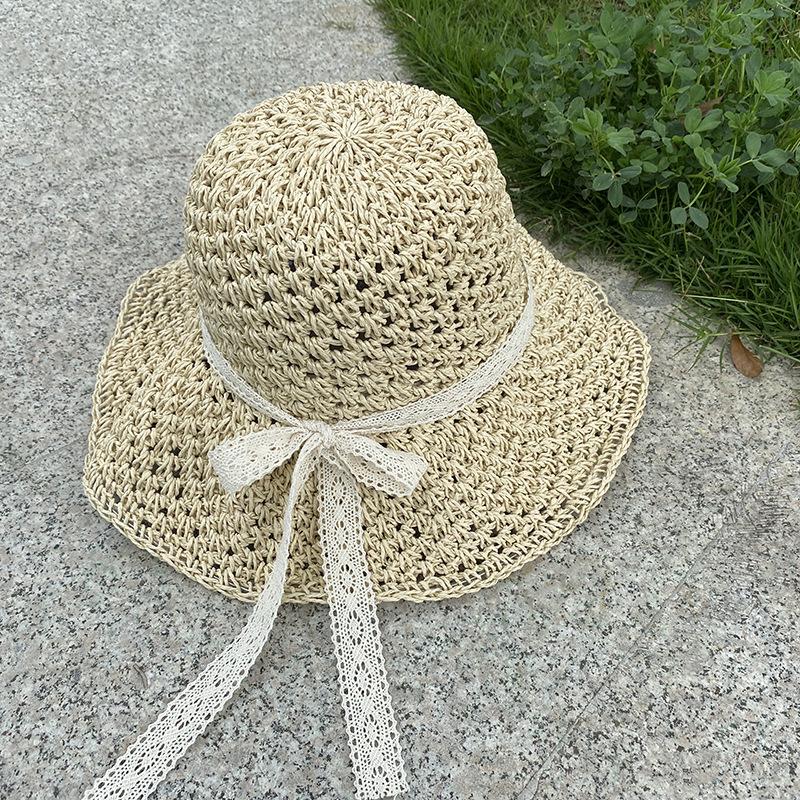 Hat Style Versatile Straw Woven Sweet Lace Bow Womens Hatscaps Sunshade