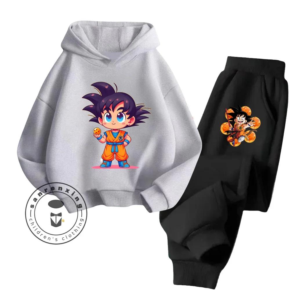 Dragon Ball Cartoon Themed Series Children Boys Girls Rich Elements Design Long Sleeve Hoodie Set Suitable for Fall Winter Wear