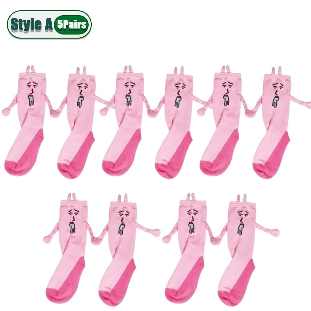 1-20Pairs Pink Bunny Magnetic Hand Holding Socks Funny Halloween Party Socks Winter Socks Pregnant Women Birthday Christmas Gift