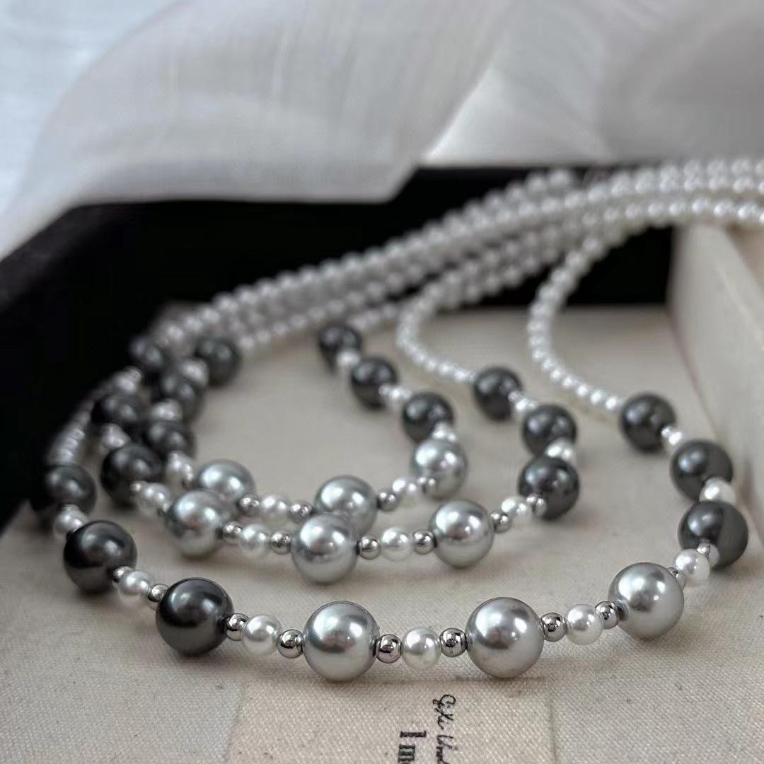 

Vintage High Quality High Gloss Artificial Australian White Pearl Tahitian Black Bead Necklace Collarbone Chain