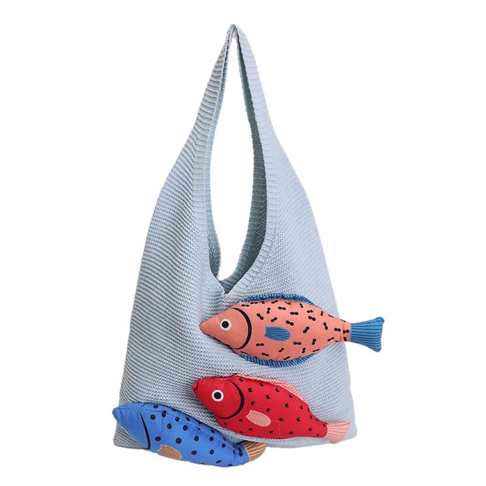 Summer Hollow Out Knitted Bag Crochet Fish Shoulder Bag Casual Weave Knitted Bag  Summer