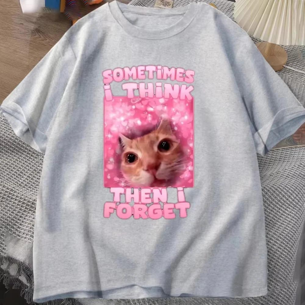 Sometimes I Think Then I Forget Funny Cat Meme TShirt Women Men Stupid Humor Cat T-shirts Short Sleeve Oversized Top
