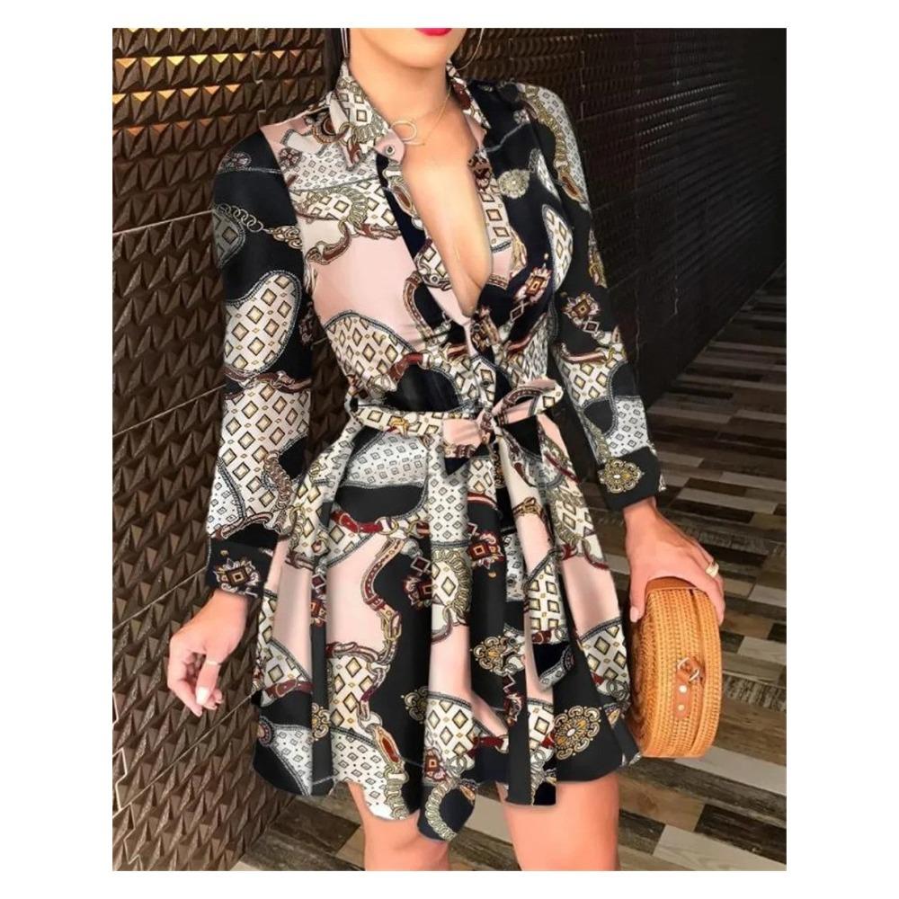 

Летнее новое женское платье с длинным рукавом и V-образным вырезом, модное сексуальное с принтом 3XL