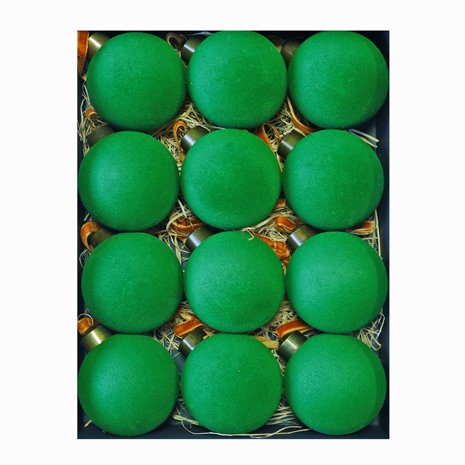 Vintage Velvet Flocked Christmas Tree Ornaments - Set of 6/8cm Balls Cement Velvet Christmas Ball Set