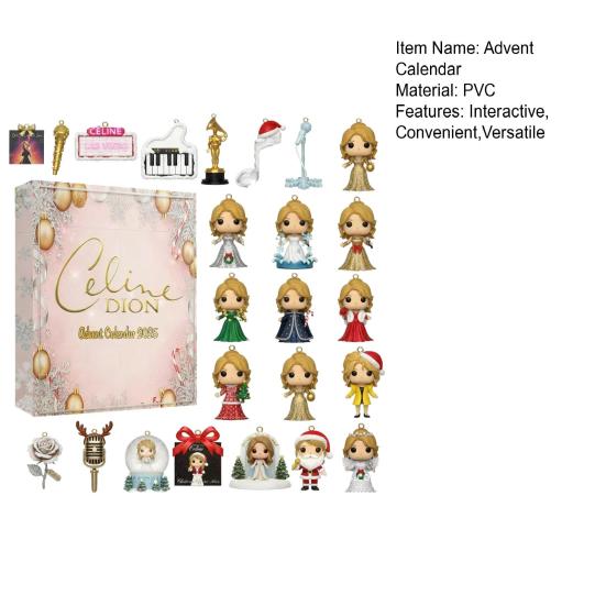 Advent Calendar 24 Days Countdown Box PVC Ornament with Surprise Miniatures Christmas Countdown Decor for Tree And Collectors