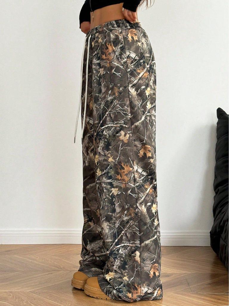 2024 Cross-border Teen Camouflage Elastic Drawstring Wide-Leg Pants
